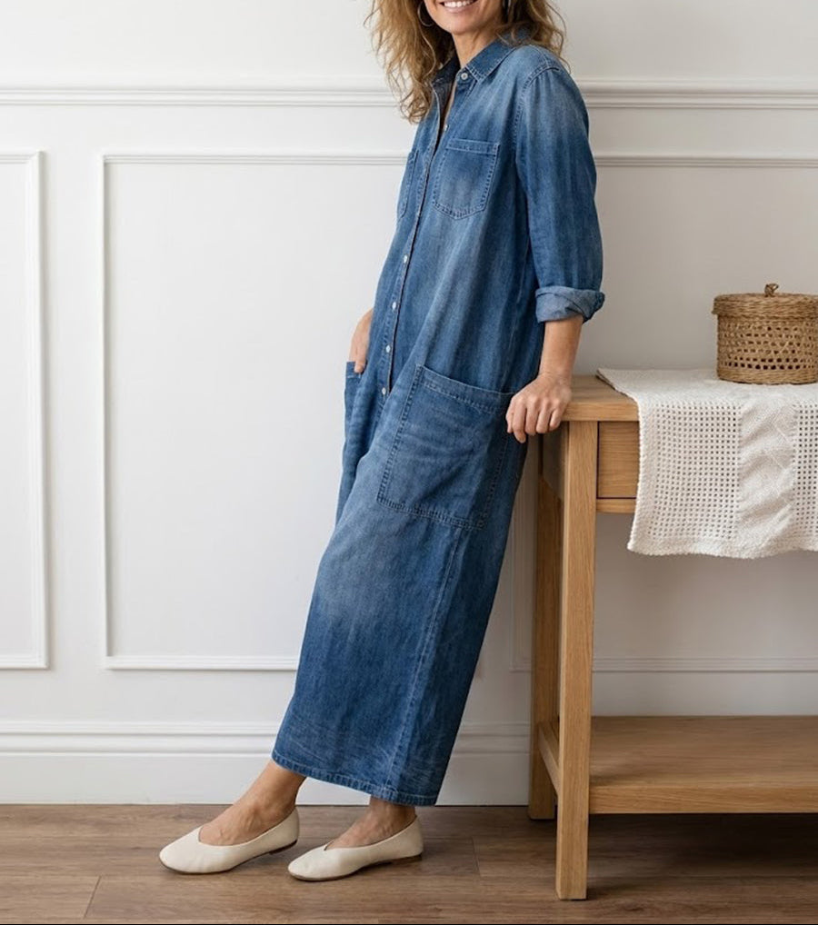 Diana | Combinaison vintage en denim coton doux lavé avec boutons