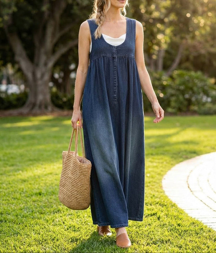 Karen | Robe Longue en Denim Lavé Vintage avec Touche de Coton Doux