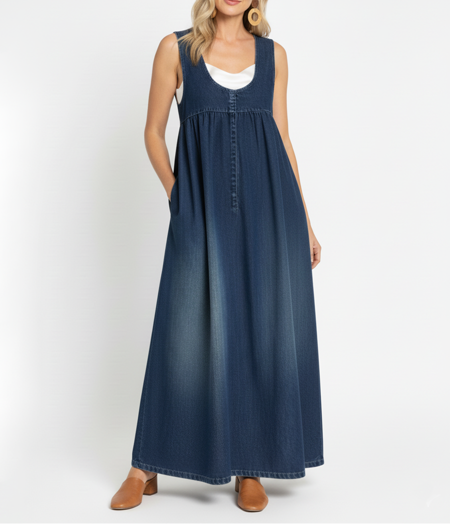 Karen | Robe Longue en Denim Lavé Vintage avec Touche de Coton Doux