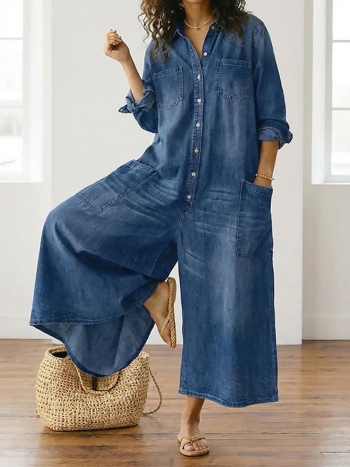 Diana | Combinaison vintage en denim coton doux lavé avec boutons