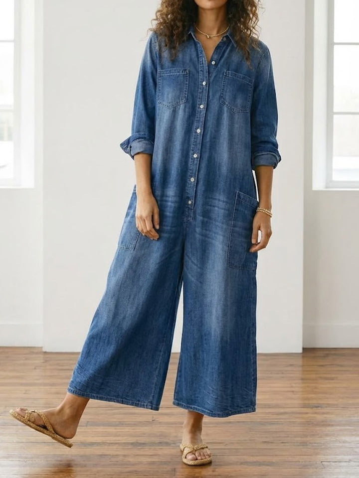 Diana | Combinaison vintage en denim coton doux lavé avec boutons