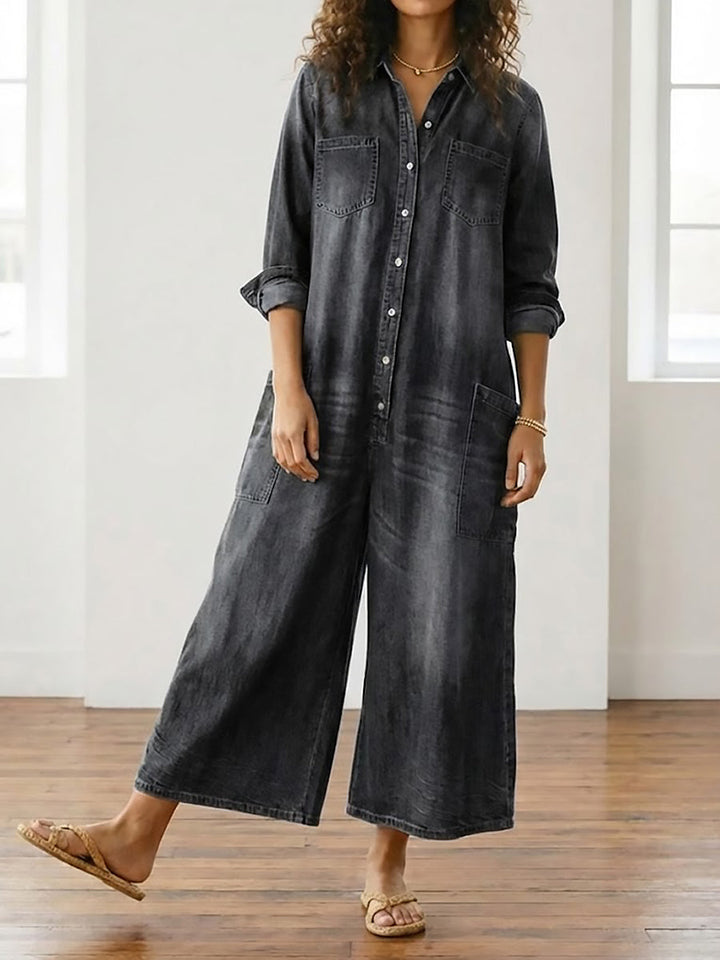 Diana | Combinaison vintage en denim coton doux lavé avec boutons