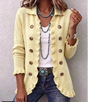 Veste Ornella côtelée crème à volants