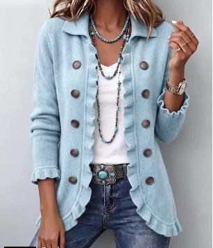 Veste Pia côtelée bleu poudré à volants