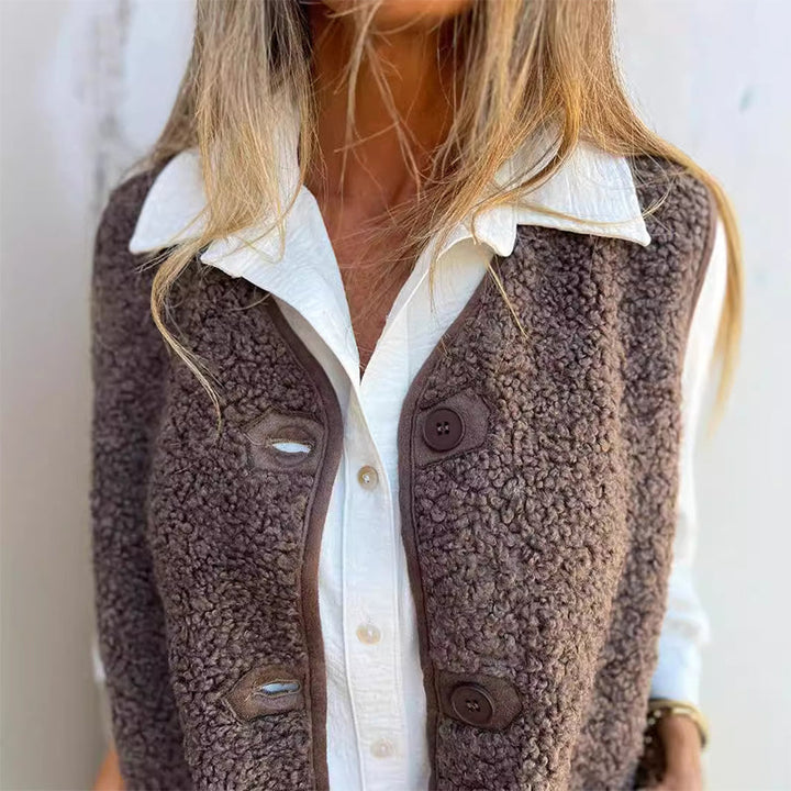 Gilet court chaud à boutons pour femmes en automne
