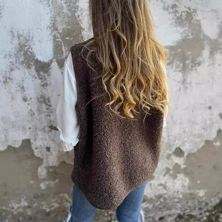 Gilet court chaud à boutons pour femmes en automne