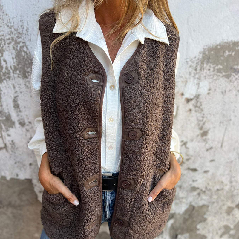 Gilet court chaud à boutons pour femmes en automne