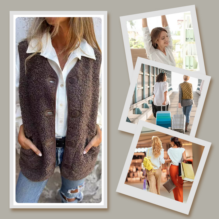 Gilet court chaud à boutons pour femmes en automne