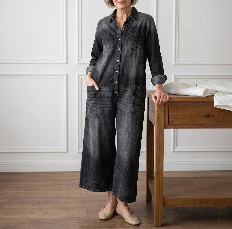Diana | Combinaison vintage en denim coton doux lavé avec boutons