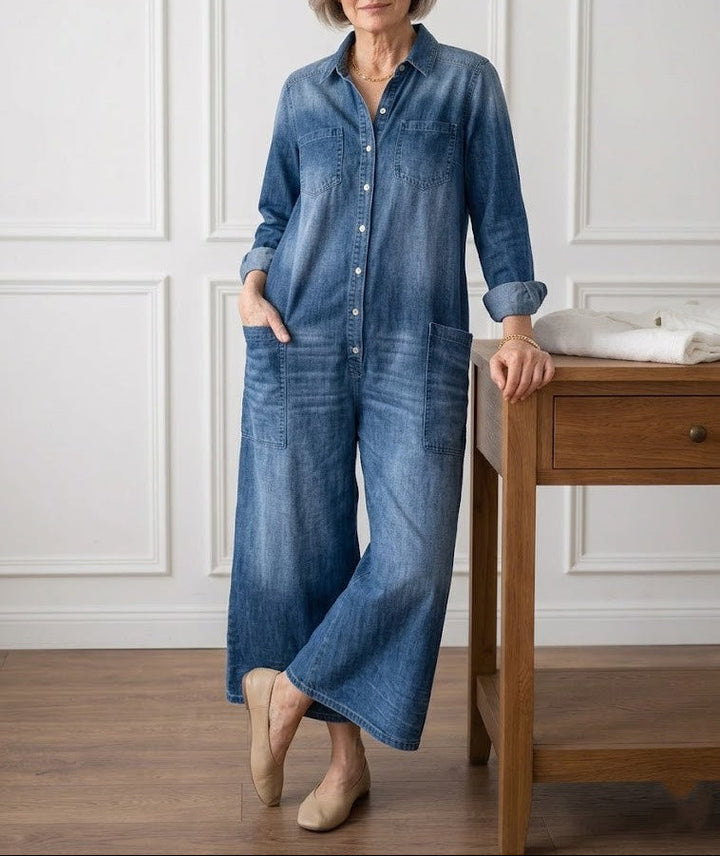 Diana | Combinaison vintage en denim coton doux lavé avec boutons