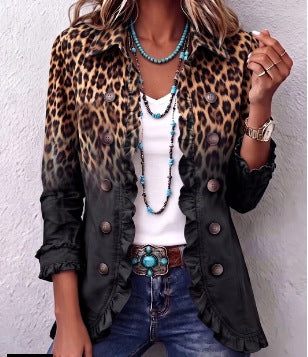 Blazer Valentina léopard ombré à volants